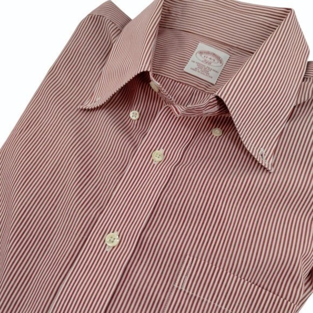 Brooks Brothers Mens Dress Shirt Regular Fit Non-Iron Striped Red Cotton XL